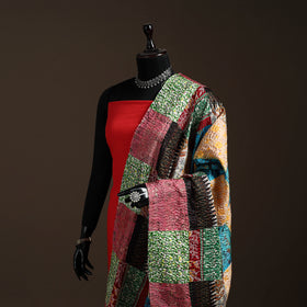 Multicolor - Bengal Hand Embroidery Patchwork Reversible Silk Kantha Dupatta 06