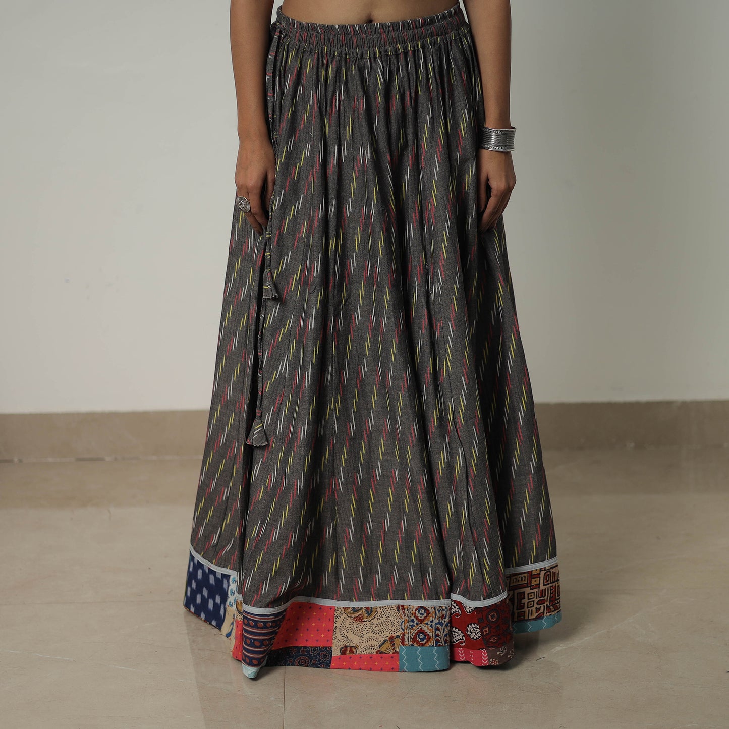 Black - 24 Kali Cotton Pochampally Ikat Skirt with Border 32