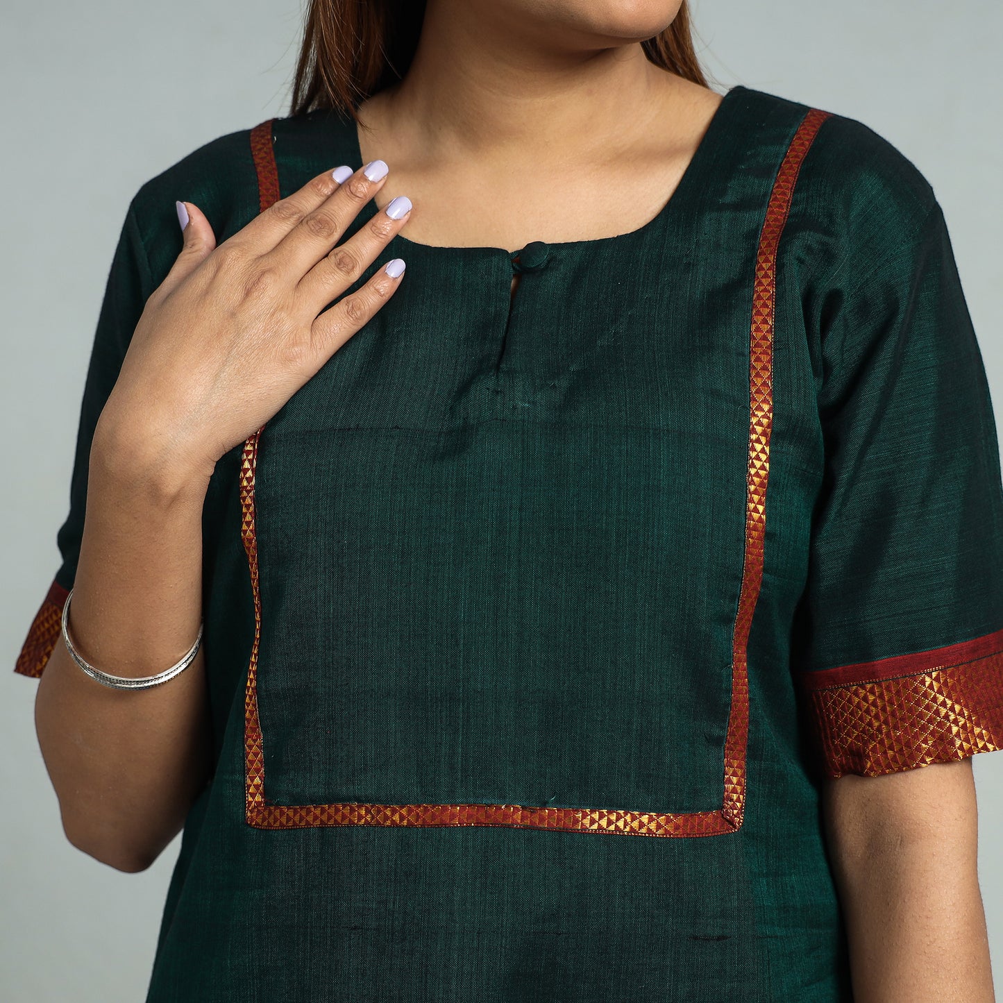 Dark Green - Dharwad Cotton Kurta with Palazzo & Dupatta Set