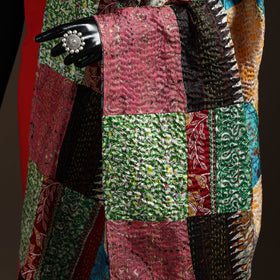 Multicolor - Bengal Hand Embroidery Patchwork Reversible Silk Kantha Dupatta 06