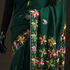 Chinon Silk Hand Embroidery Phulkari Saree 12