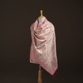 Pink - Pochampally Ikat Pure Handwoven Merino Wool x Silk Shawl 01