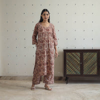 Brown - Block Printed Cotton Ajrakh Kurta Set 06