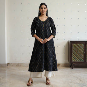 Pochampally Ikat Weave Cotton A-Line Long Kurta for Women