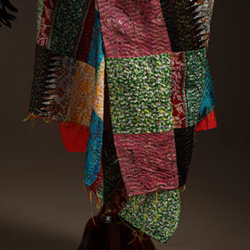 Multicolor - Bengal Hand Embroidery Patchwork Reversible Silk Kantha Dupatta 06