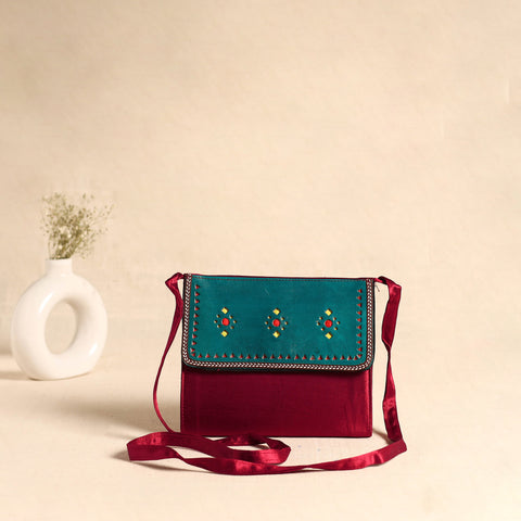 Traditional Kutch Mashru Silk Leather Flap Sling Bag 11