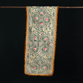 Ranihati Chanderi Silk Hand Embroidered Stole with Pom Pom 150
