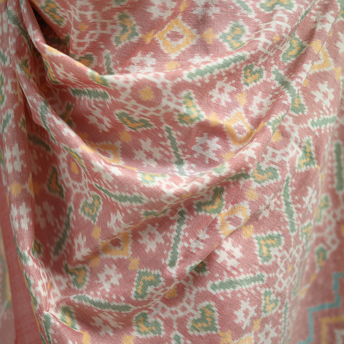 Pink - Pochampally Ikat Pure Handwoven Merino Wool x Silk Shawl 01