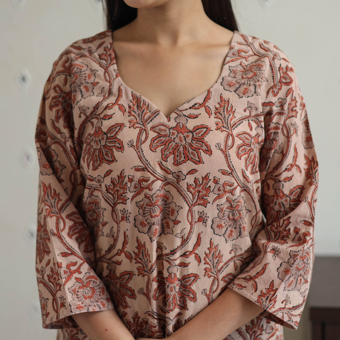 Brown - Block Printed Cotton Ajrakh Kurta Set 06