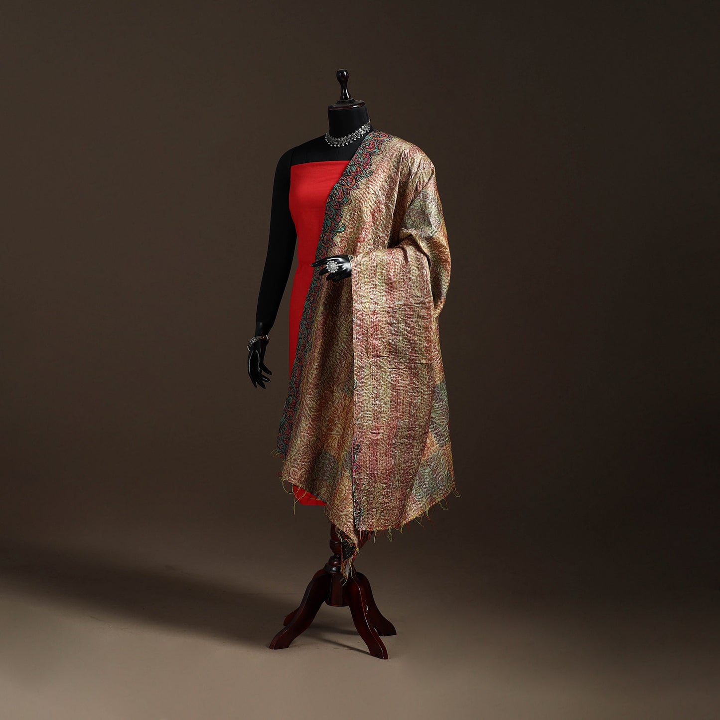 Multicolor - Bengal Hand Embroidery Patchwork Reversible Silk Kantha Dupatta 06