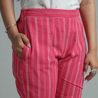 Pink - Jacquard Weave Cotton Elasticated Pant 03