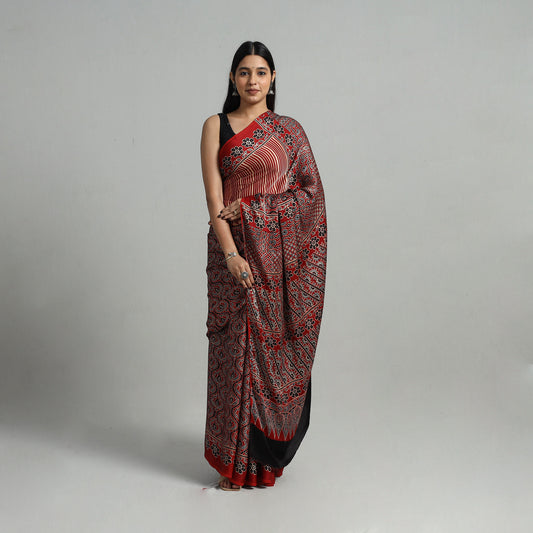 Natural Dyed Hand Block Print Modal Silk Ajrakh Saree 12