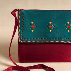 Traditional Kutch Mashru Silk Leather Flap Sling Bag 11