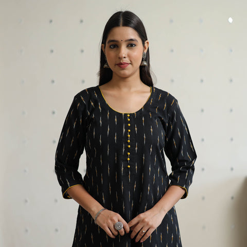 Pochampally Ikat Weave Cotton A-Line Long Kurta for Women