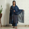 Blue - Ajrakh Block Printed Cotton Kurta with Palazzo & Dupatta Set