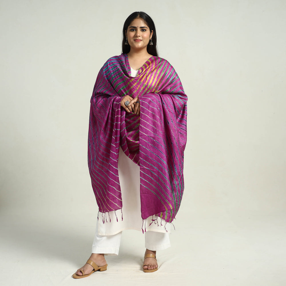 Traditional Tie & Dye Tussar Silk Leheriya Dupatta 08