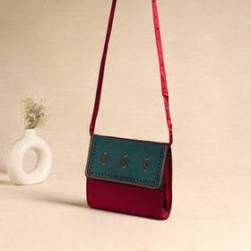 Traditional Kutch Mashru Silk Leather Flap Sling Bag 11