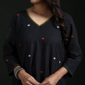 Hand Embroidered Jacquard Cotton A-Line Long Kurta for Women 03