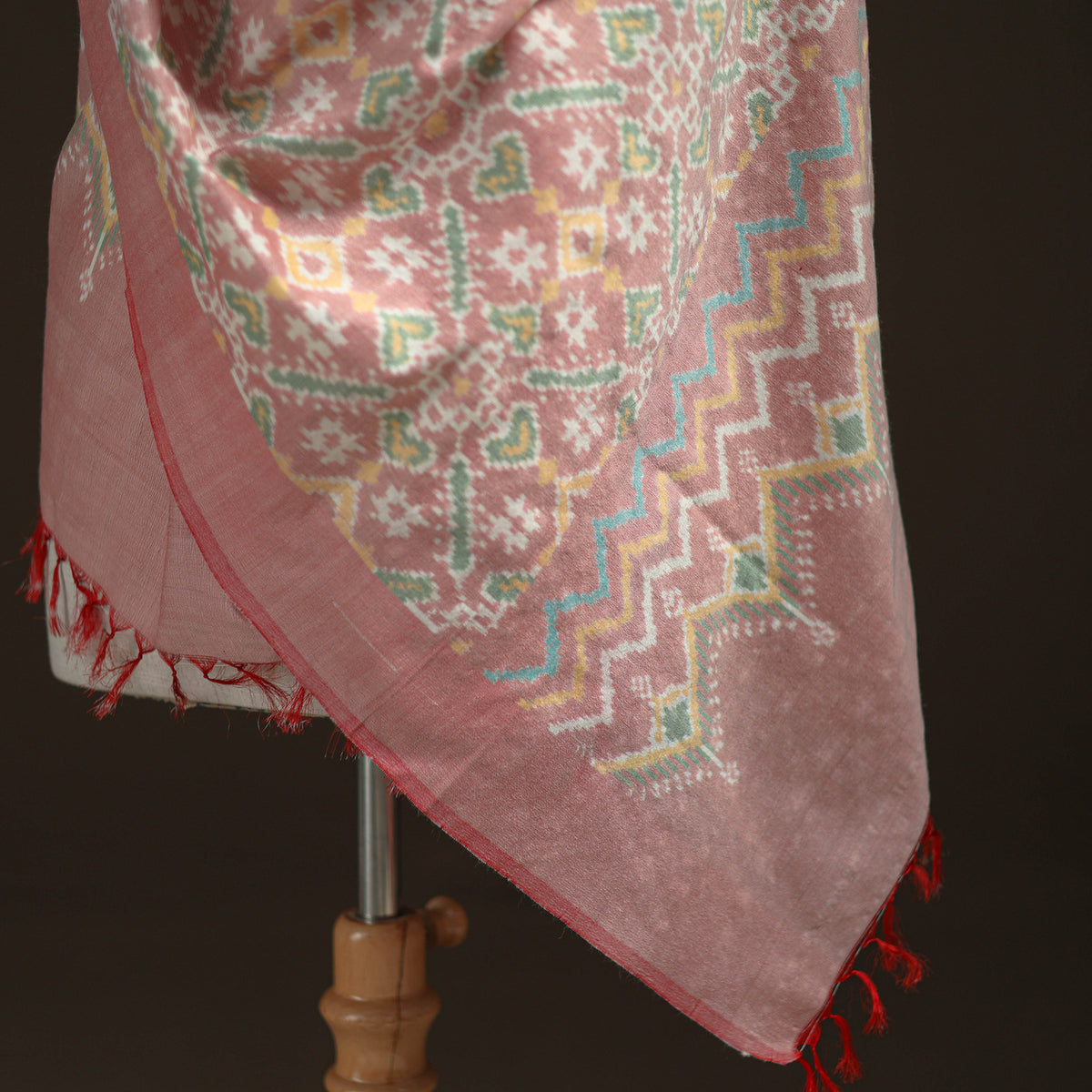 Pink - Pochampally Ikat Pure Handwoven Merino Wool x Silk Shawl 01