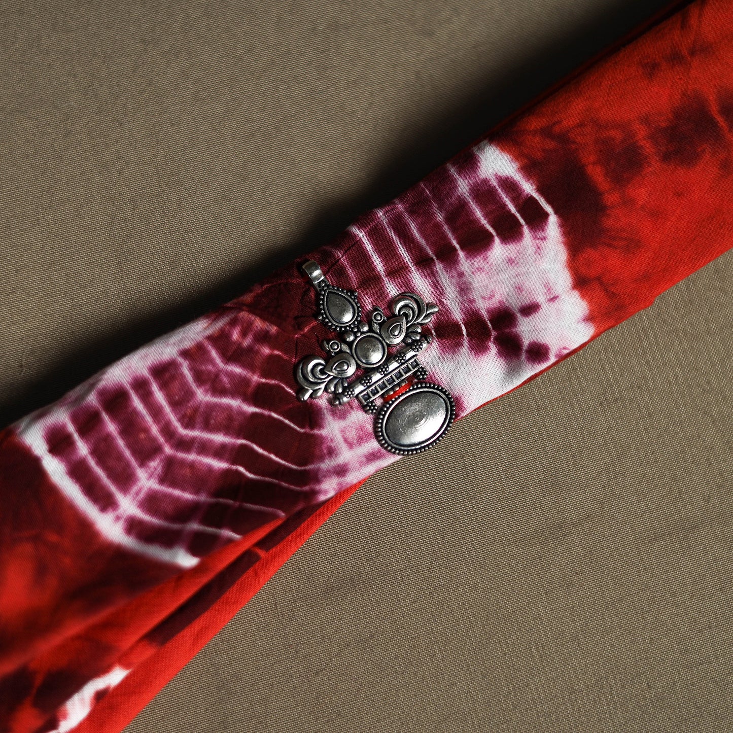 Shibori Tie-Dye Cotton Brooch Scarf 26