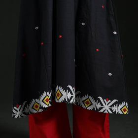 Hand Embroidered Jacquard Cotton A-Line Long Kurta for Women 03