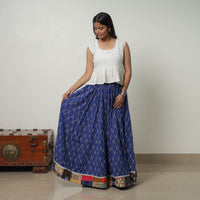 Blue - 24 Kali Cotton Pochampally Ikat Skirt with Border 33