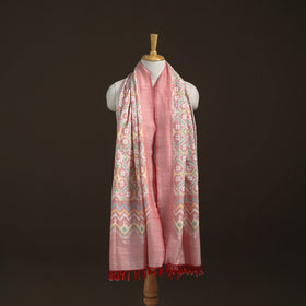 Pink - Pochampally Ikat Pure Handwoven Merino Wool x Silk Shawl 01