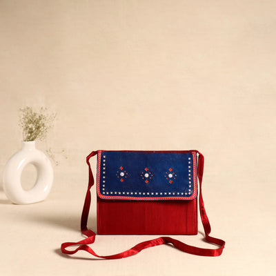Traditional Kutch Mashru Silk Leather Flap Sling Bag 12