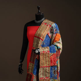 Multicolor - Bengal Hand Embroidery Patchwork Reversible Silk Kantha Dupatta 07