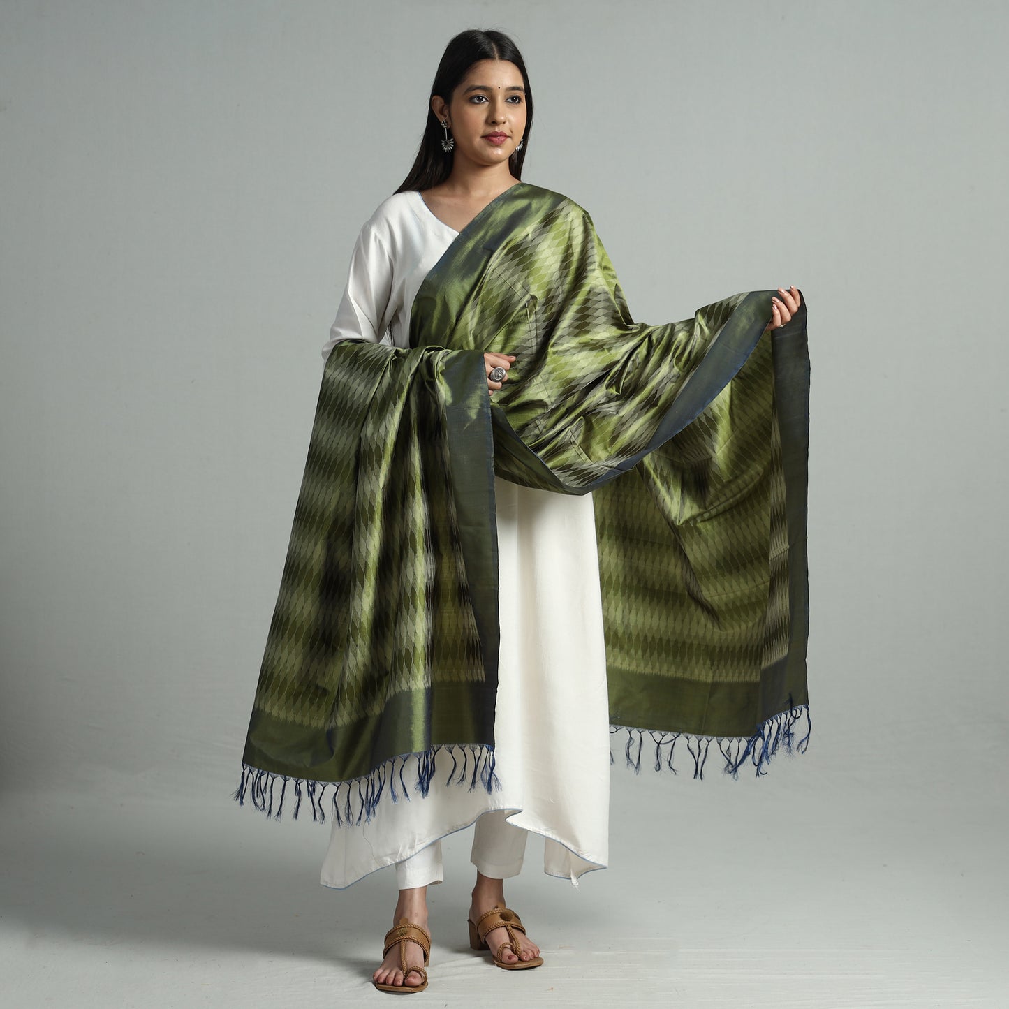 Green - Pochampally Ikat Weave Pure Silk Handloom Dupatta 53