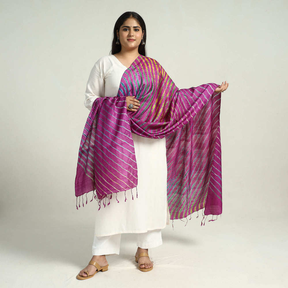 Traditional Tie & Dye Tussar Silk Leheriya Dupatta 08