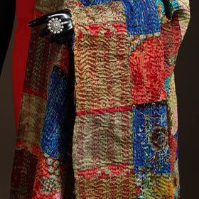 Multicolor - Bengal Hand Embroidery Patchwork Reversible Silk Kantha Dupatta 07