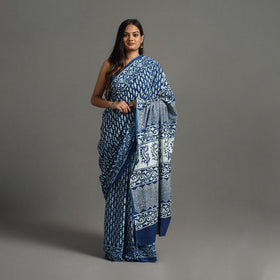 Blue - natural dyed cotton pipad saree 14 - handcrafted