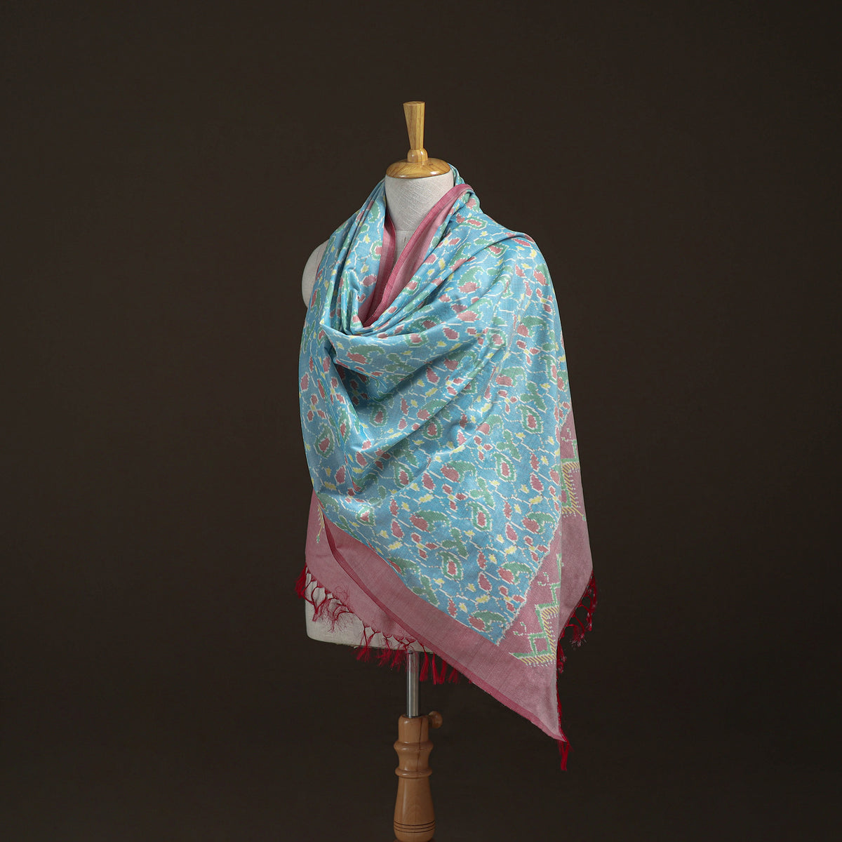Pochampally Ikat Pure Handwoven Merino Wool x Silk Shawl 06