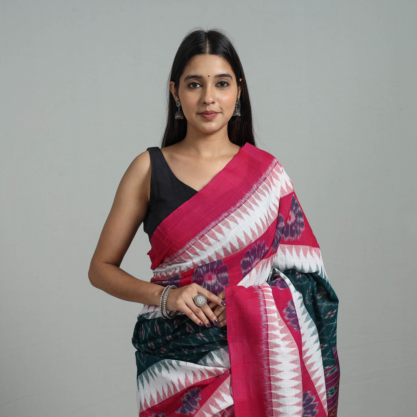 Multicolor - Ikat Weave Handloom Cotton Sambalpuri Saree 04