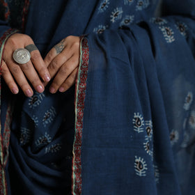 Blue - Ajrakh Block Printed Cotton Kurta with Palazzo & Dupatta Set