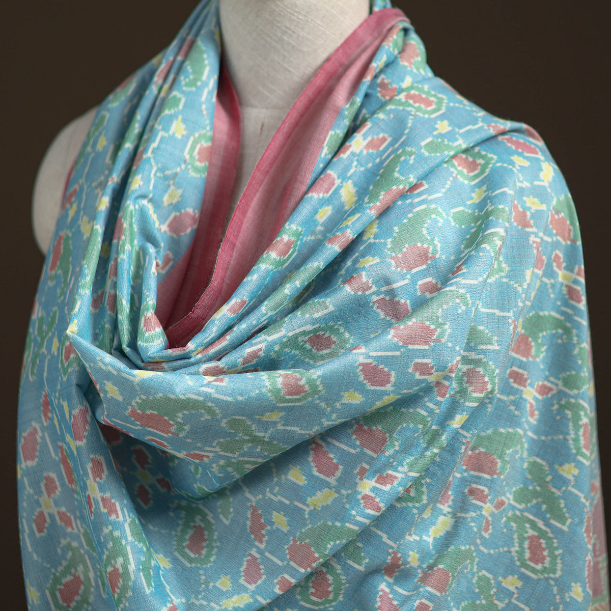 Pochampally Ikat Pure Handwoven Merino Wool x Silk Shawl 06