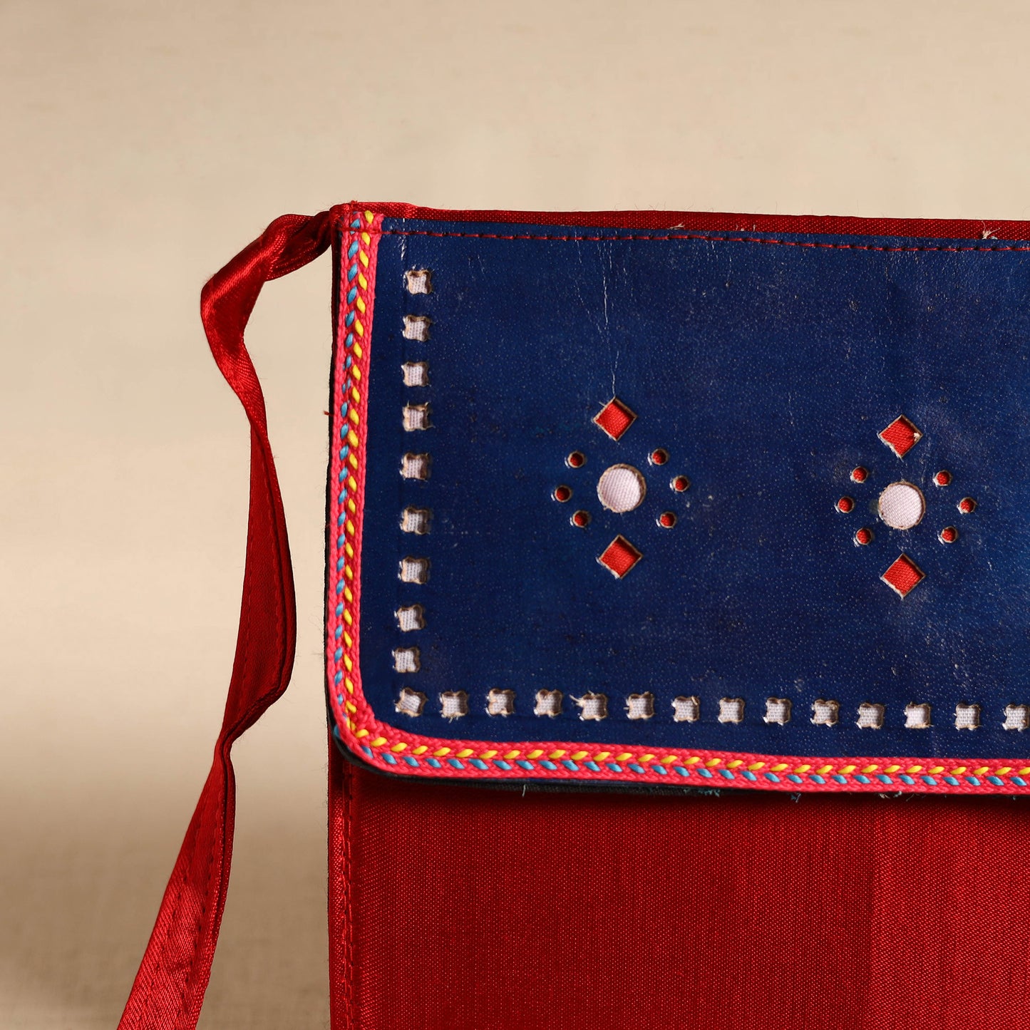 Traditional Kutch Mashru Silk Leather Flap Sling Bag 12