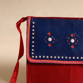 Traditional Kutch Mashru Silk Leather Flap Sling Bag 12