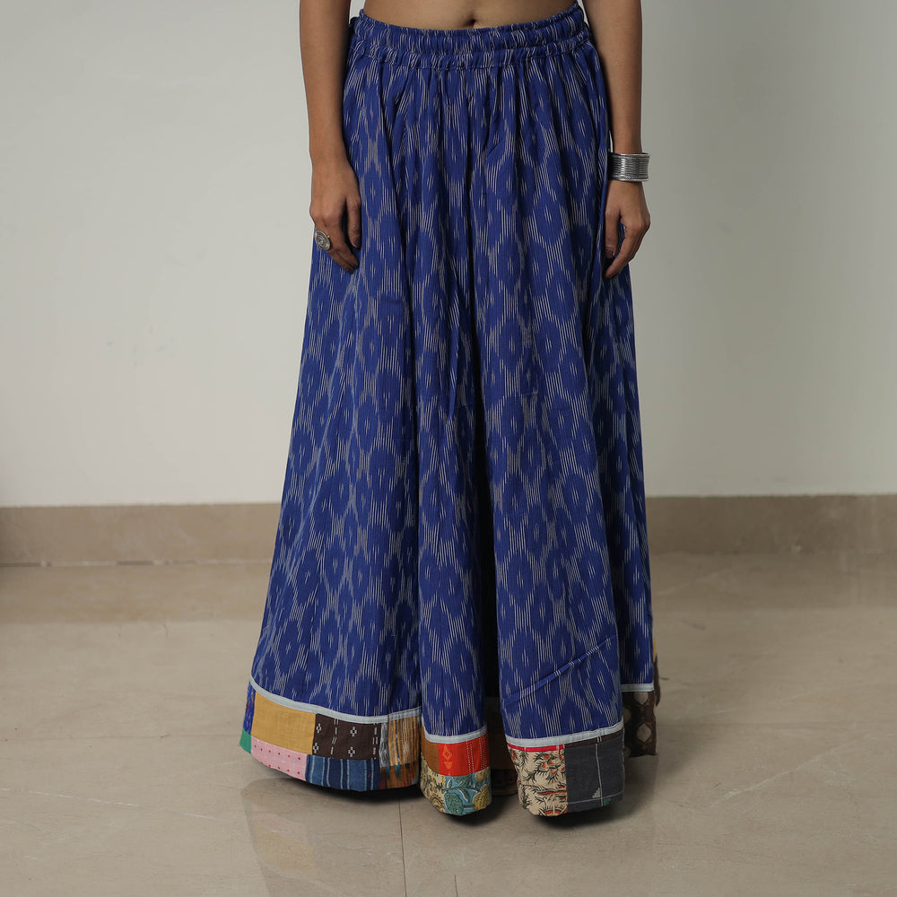 Blue - 24 Kali Cotton Pochampally Ikat Skirt with Border 33