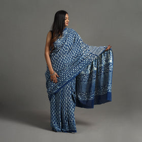 Blue - natural dyed cotton pipad saree 14 - handcrafted