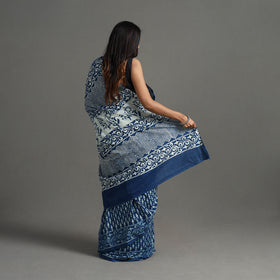 Blue - natural dyed cotton pipad saree 14 - handcrafted