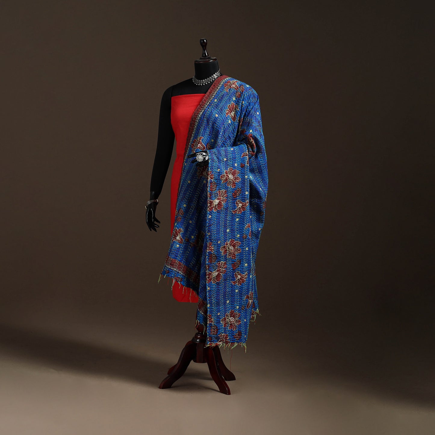 Multicolor - Bengal Hand Embroidery Patchwork Reversible Silk Kantha Dupatta 07