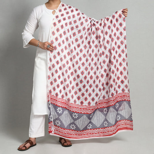 White - Jaipur Printed Cotton Dupatta 37