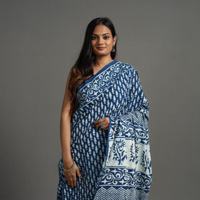 Blue - natural dyed cotton pipad saree 14 - handcrafted