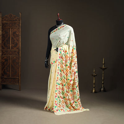 Chinon Silk Hand Embroidery Phulkari Saree 11