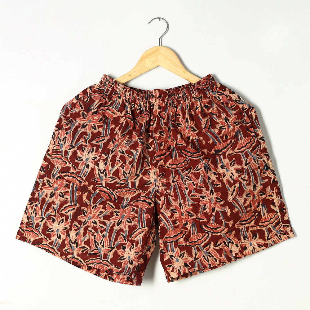 Red - Kalamkari Block Printed Cotton Unisex Boxer/Shorts