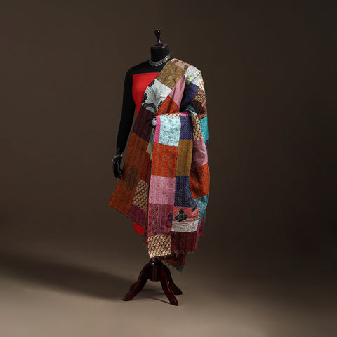 Bengal Hand Embroidery Patchwork Reversible Silk Kantha Dupatta 08