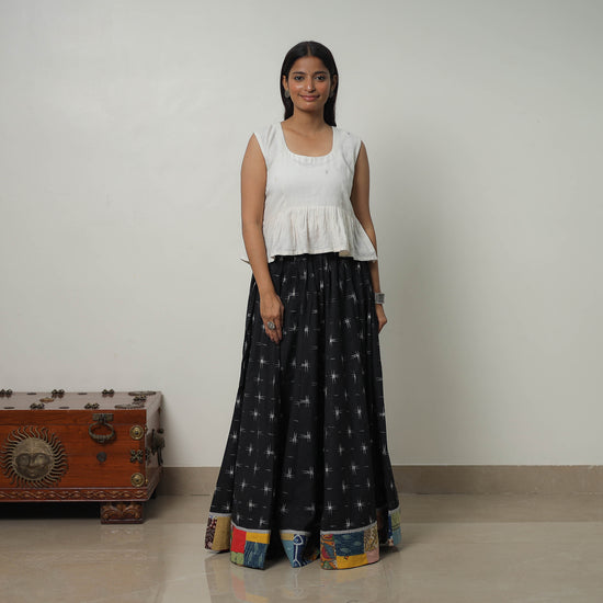 Black - 24 Kali Cotton Pochampally Ikat Skirt with Border 34