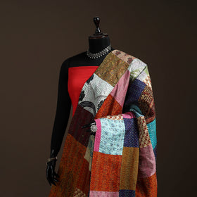 Bengal Hand Embroidery Patchwork Reversible Silk Kantha Dupatta 08